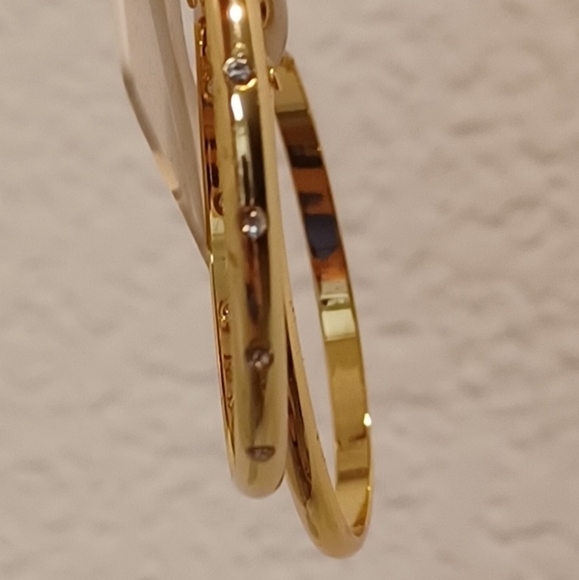 GOLD PLATED SIMPLE CLASSIC 1.75" HOOPS HOOP GOLD ROUND EARRINGS WITH CRYSTALS - Picture 6 of 7